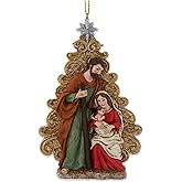 Kurt Adler E0831 Glittered Nativity Tree Red, Green, and Gold Tone 4.75 Inch Resin Hanging Christmas Decoration Ornament