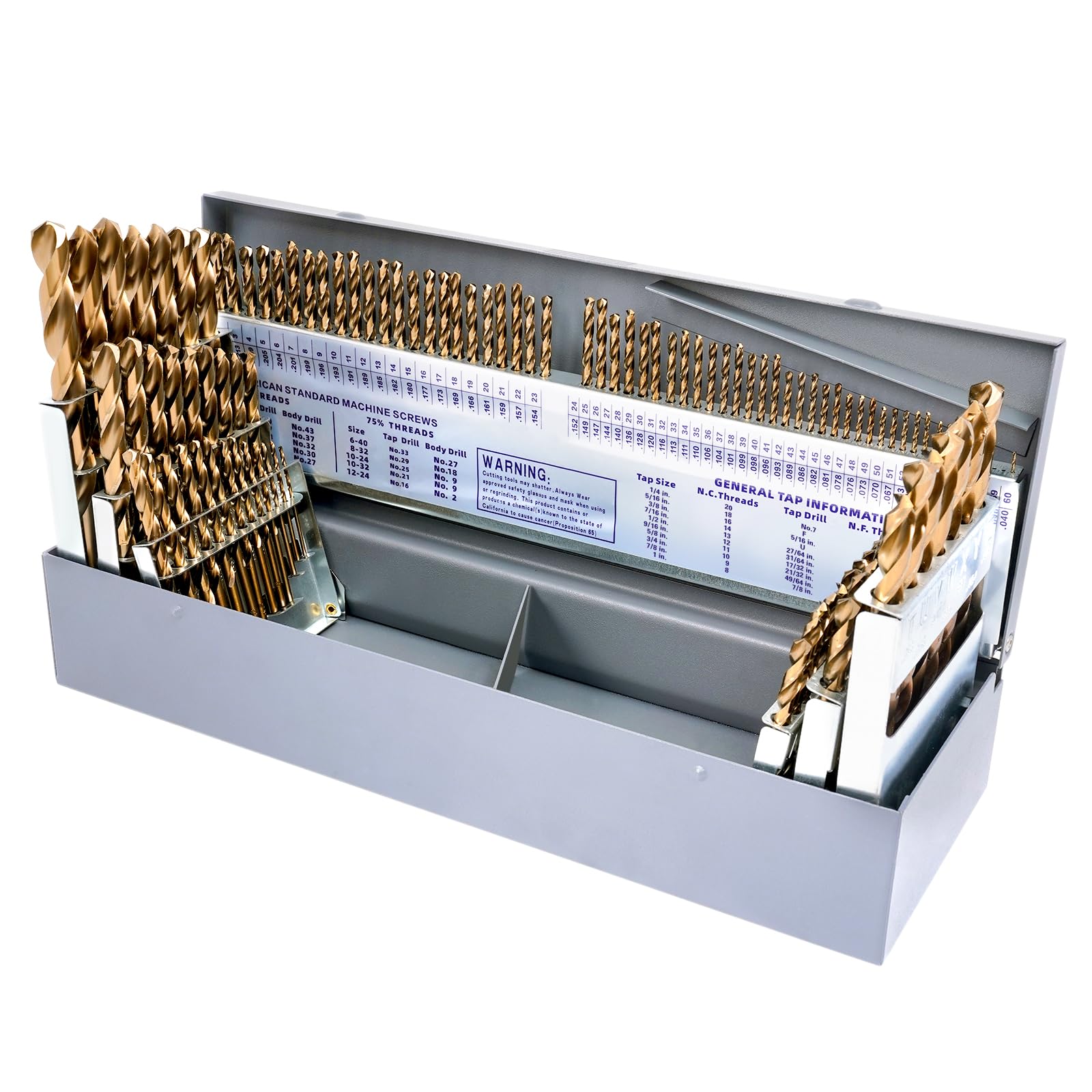 Photo 1 of *MISSING PARTS*
Cobalt Drill Bit Set - 115Pcs M35 High Speed Steel Bits for Hardened Metals, Stainless Steel, Cast Iron and Wooden Plastics, with Metal Index Storage Box,1/16"-1/2", A-Z, #1-#60