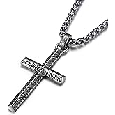 MUSECLOUD 925 Sterling Silver Cross Crucifix Necklace Men - Sterling Silver Carved Jesus Cross Pendant with Stainless Steel Box Chain Catholic Necklaces Christian Jewelry for Mens Women 18-26 Inch