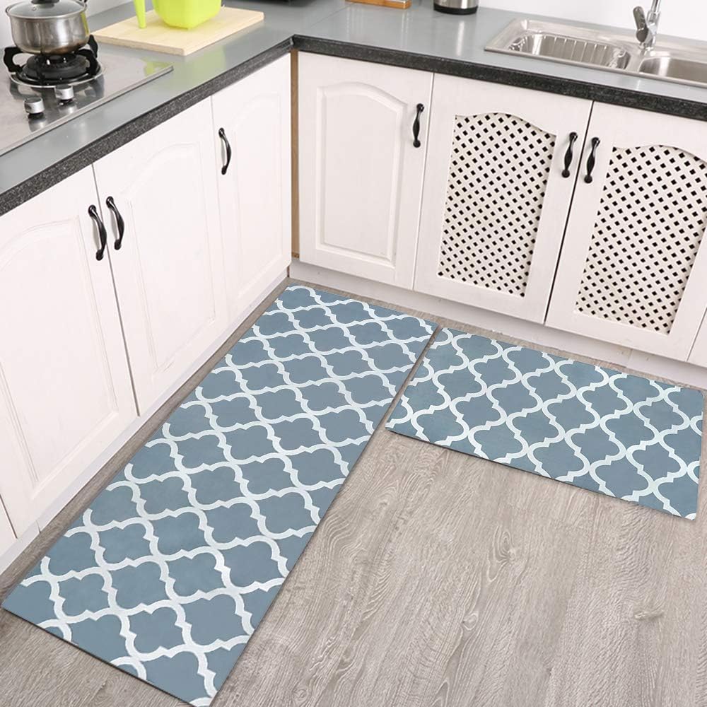 Anti Fatigue Kitchen Rug and Mats, HiiARug Heavy Duty Standing Mats Waterproof Oil Proof Kitchen Rug Set Ergonomic PVC 2-Pack Kitchen Runner and Rug (Gray, 18"x30"+20"x55")