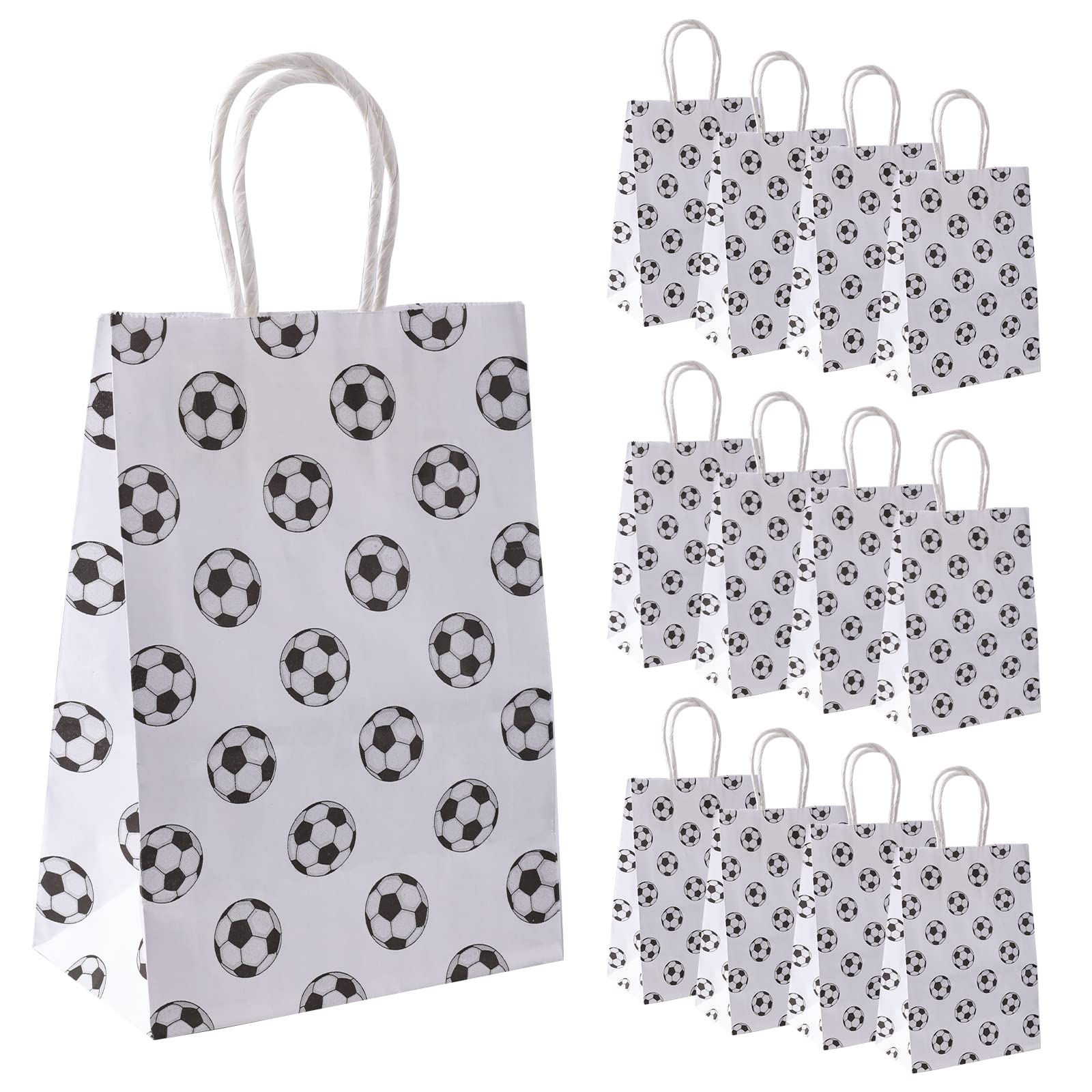 Photo 1 of AIEX 16pcs Soccer Party Favor Paper Bags with Handles - Football Themed Soccer Goodie Bags for Kids and Adults Birthday Party Supplies
