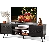 WLIVE Mid-Century Modern TV Stand for 55/60 Inch TV, Entertainment Center with Storage & Adjustable Shelves, Media Console with Soft-Close Cabinets for Living Room/Bedroom, Black