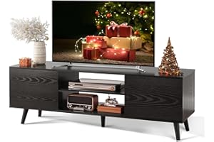 WLIVE TV Stand for 55 60 inch TV, Entertainment Center with Storage Cabinets, Rustic TV Console for Living Room Decor, Black