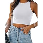 REORIA Women’s Sexy Sleeveless Racer Back Tank Tops Halter Neck Crop Tops