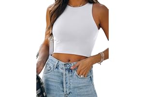 REORIA Women’s Sexy Sleeveless Racer Back Tank Tops Halter Neck Crop Tops
