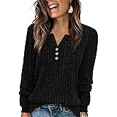 WIHOLL Sweaters for Women 2025 Long Sleeve Tops Fall Clothes Fashion Clothing V Neck Button Down Winter Thermal Shirts