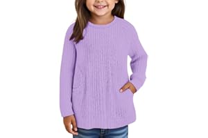 Girls 𝗥aglan Long Sleeve Shirt Crew Neck Solid Loose Fit Tops Spring Warm Casual Pockets Pullover Shirts