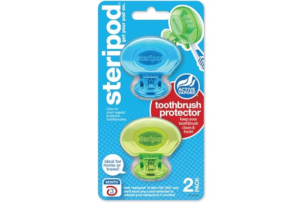 Steripod Clip-on Toothbrush Protector, Mix Colors, Pack of 2