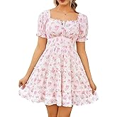 Scarlet Darkness Floral Corset Mini Dress Women Teen Summer Off Shoulder Dress Graduation Cute Sundress with Pockets