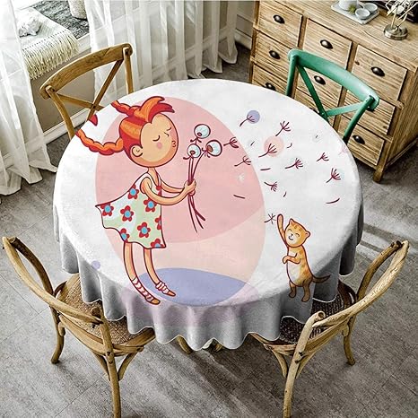 Amazon Oncegod 防塵テーブルクロス タンポポ フローラルパターン イラスト 波状ペディクルと大きなドット付き 秋のカラー 防塵 テーブルカバー キッチン ダイニング テーブル装飾 マルチカラー D55 Inch D140cm テーブルクロス オンライン通販