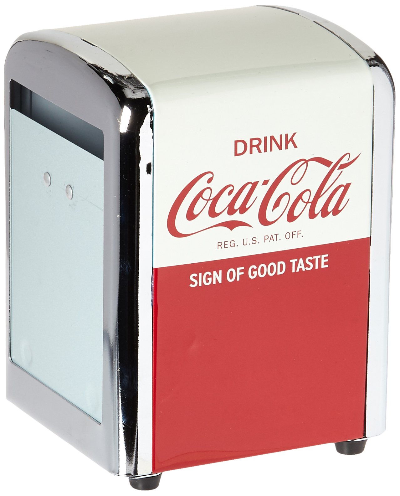 Tablecraft CC381 Coca-Cola Napkin Dispenser, Half, Red, Stainless Steel — image 1