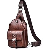 Men's Leather Crossbody Sling Bag - Anti-Theft Multi-pocket Shoulder Bag for Hiking Travel