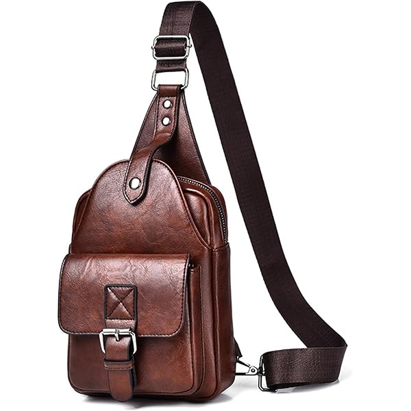 Amazon.com | Le'aokuu Men Real Leather Sling Messenger Bag Waist