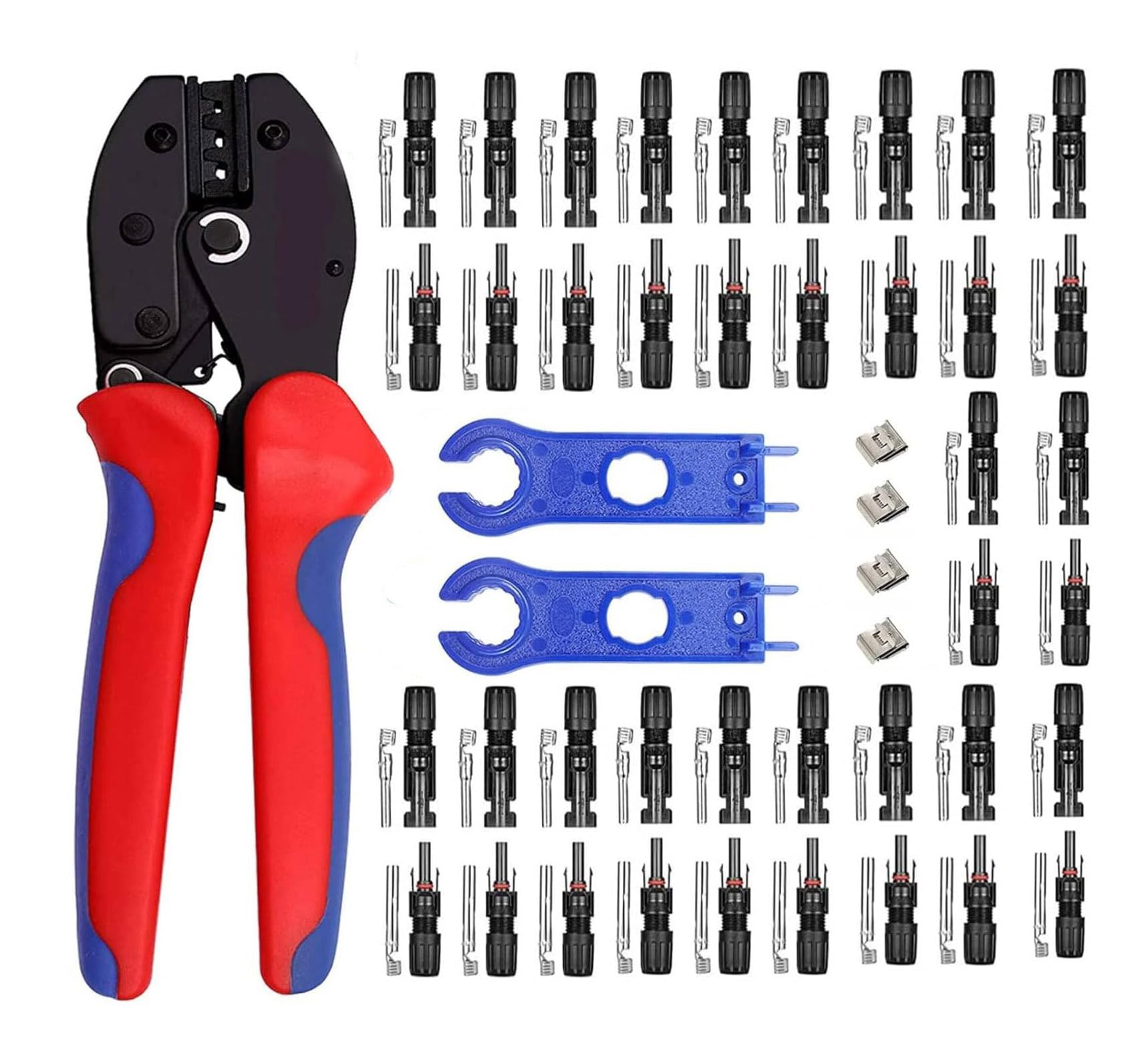 QeeHeng Solar Crimper Tool Kits, for 2.5/4.0/6.0mm² Solar Panel PV Cable, 20 Pairs Solar Cable Connectors, 1 Solar Crimping, 2pc Spanner Wrench, Solar Panel Wiring Kit