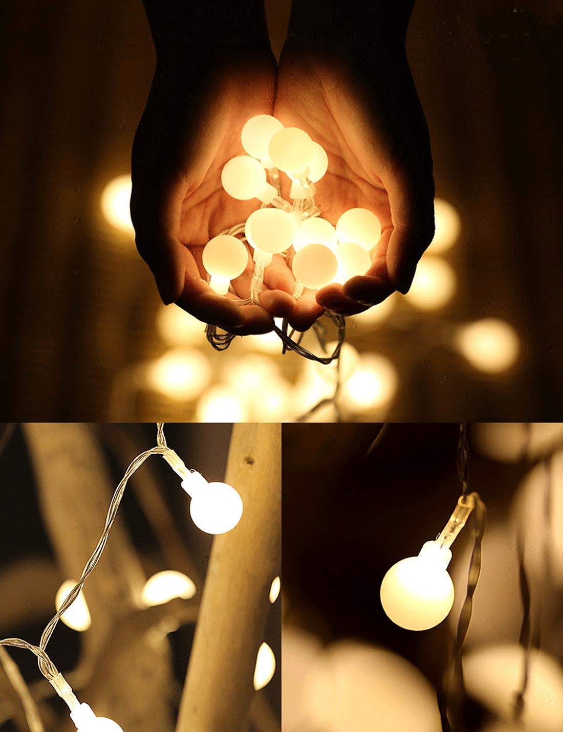 Johouse Globe String Lights, Battery Operated Waterproof Starry Light Fairy Lights Christmas Decor for Home Lawn Garden Wedding Party, Warm White, 16ft 50 LEDs