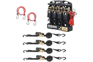 ROAD DAWG Torin Ratchet Tie Down Straps, 15 Foot Tie Down Straps with 500 lb Load Limit/1500 lb Break Strength, Ratchet Straps with Safety Lock S Hooks, Black, 4 PCS, ATRTD1009D-2