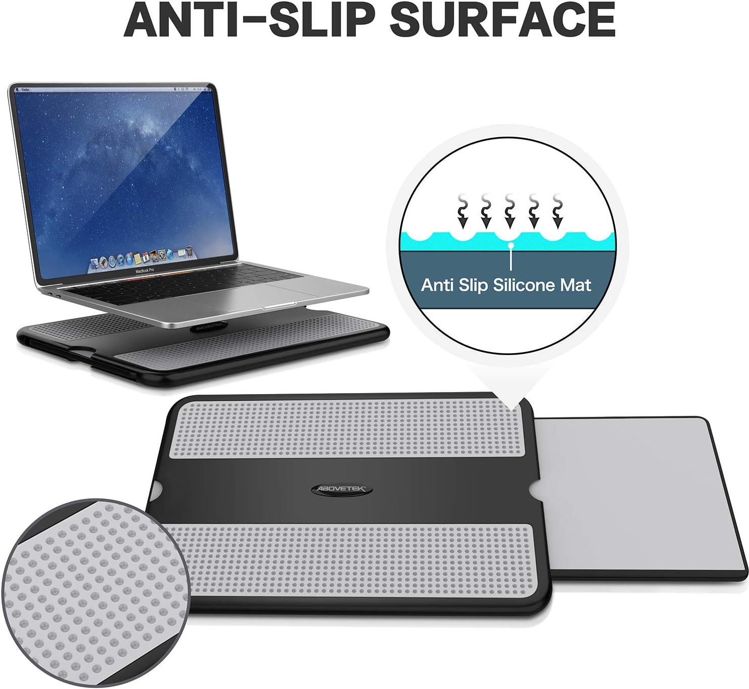 AboveTEK Portable Laptop Lap Desk w/ Retractable Left/Right Mouse Pad Tray, Non-Slip Heat Shield Tablet Notebook Computer Stand Table w/ Sturdy Stable Cooler Work Surface for Bed Sofa Couch or Travel