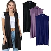 Azules 3 Pack Sleeveless Long Cardigan for Women with Pockets – Lightweight Open Front, Flowy Dressy Layer Casual Wear