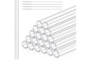 AKAMINO 20 Pieces 8 Inches Long Clear Glass Tubes for Art DIY Laboratory, 12mm OD 8mm ID 2mm Thick Wall Glass Borosilicate Blowing Tubing with 5 Cleaning Brush
