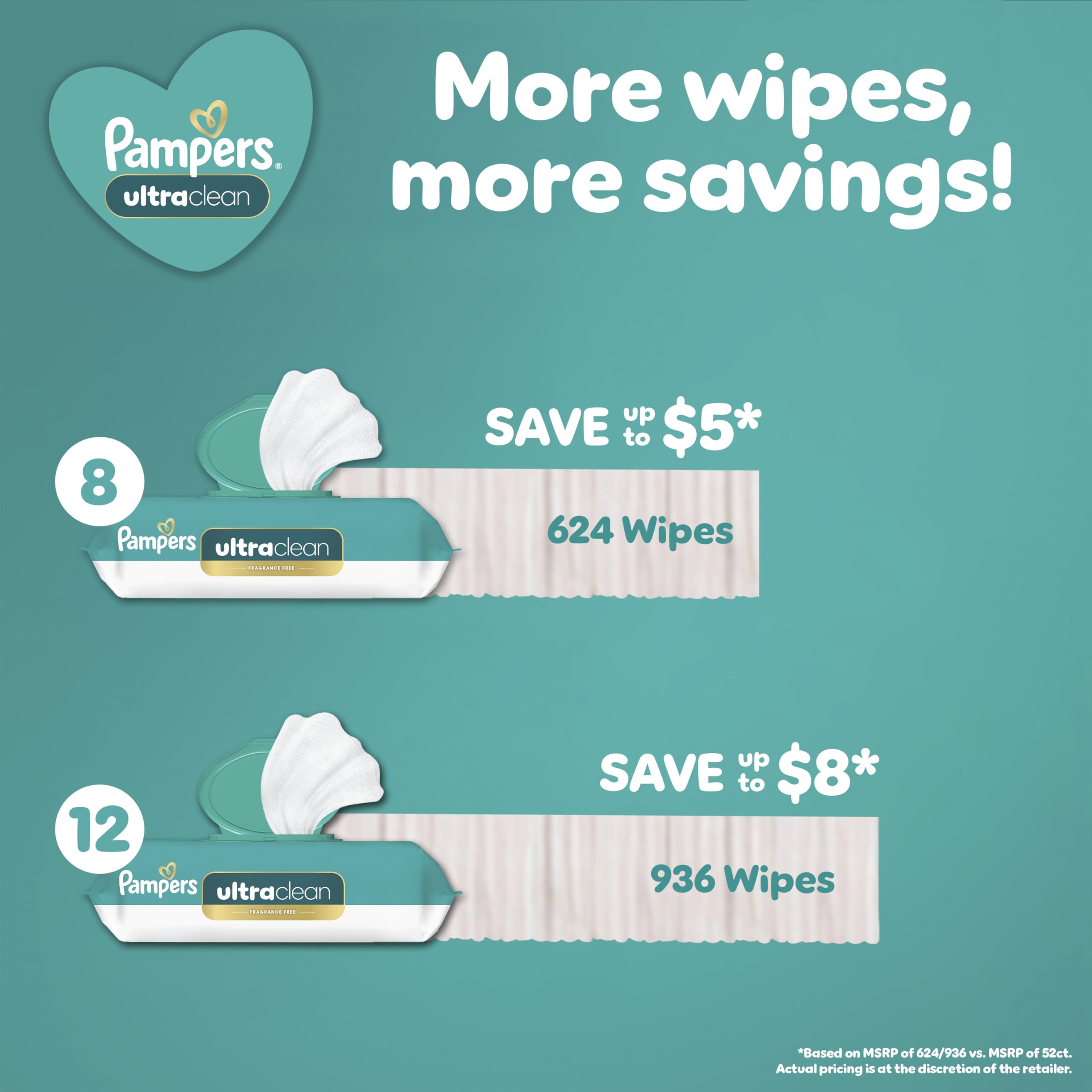 Pampers Ultra Clean Baby Wipes (Previously 'Free & Gentle'), 99% Water, Hypoallergenic, Unscented, 100% Plant Based, Plastic-Free, 936 Baby Wipes Total (12X Flip-Top Packs) [Packaging May Vary]