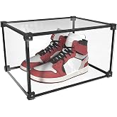 LANSCOERY Shoe Storage Box Stackable Shoe Organizer, Clear Acrylic Foldable Shoe Storage Containers Display Case with Magnetic Side Opening Door for Sneakers, Booties, Pumps, Flats, Heels, Set of 1