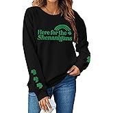 UNIQUEONE St Patricks Day Sweatshirt - Here for The Shenanigans Sweatshirts Women Casual Irish Long Sleeve Pullover Tops