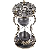 CNCJ Nautical Brass Sand Timer 60 Minute Hourglass:Antique Metal Rudder Sand Clock, Black Sand Watch 60 Min, Vintage Reloj De Arean, Small Hour Glass Sandglass for Gifts, Office, Desk Decor