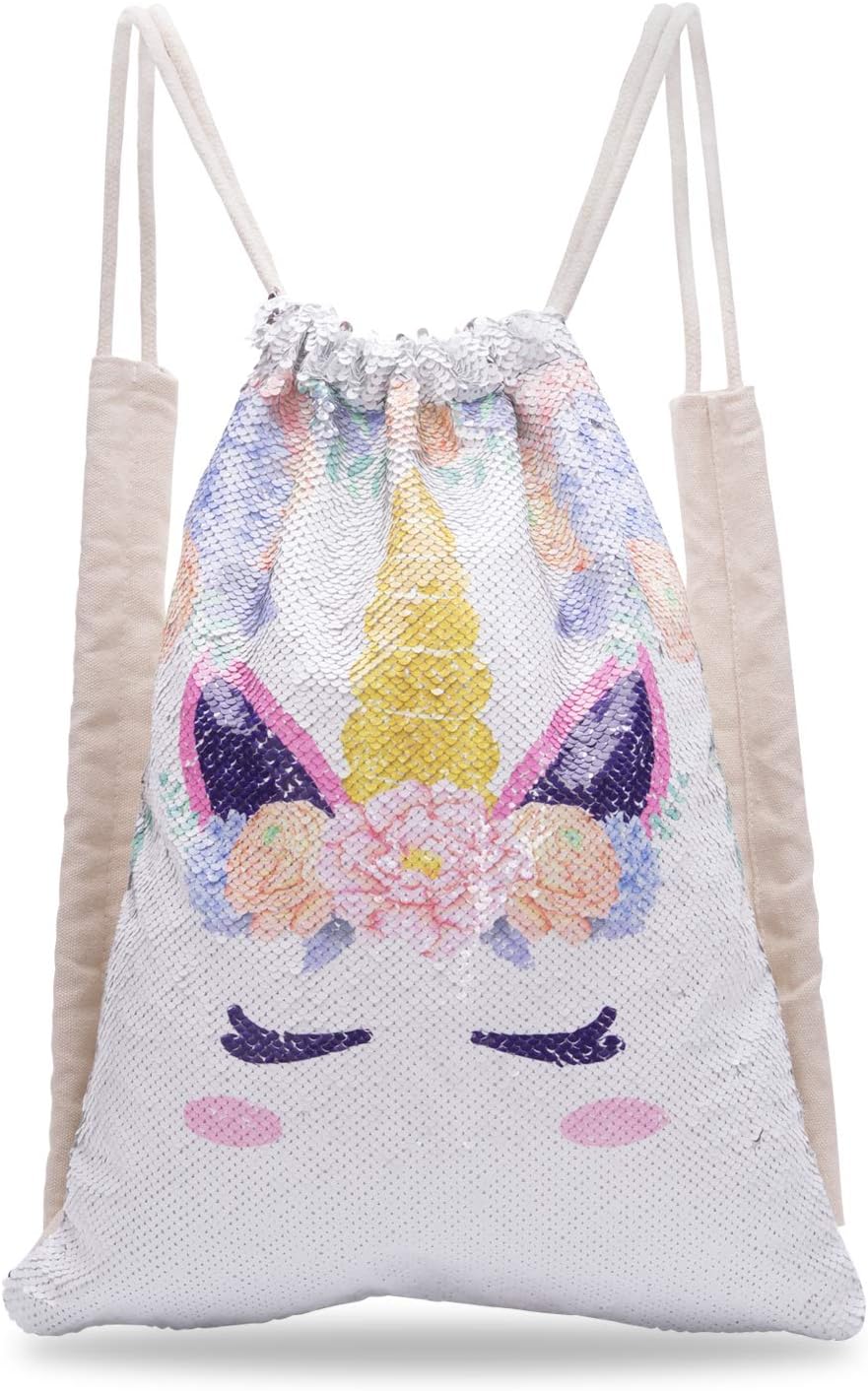 Unicorn Sequin Drawstring Backpack Mermaid Sequin Bag Magic Reversible Glittering Bag Unicorn Gift for Girls Boy