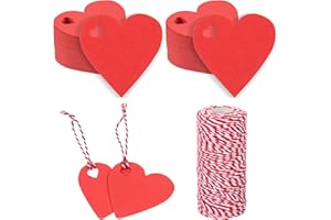 FOBSME 500 Pcs Red Heart Present Tags Valentine's Day Heart Shaped Paper Tags Blank Heart Hanging Labels Valentine's Present Wrapping Tags Paper Hearts Tags with 328 Ft String for Mother's Day Weddings Party