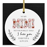 dvhdajed Mimi Gifts Ceramic Christmas Ornaments, Grandma Mothers Day Birthday Gift,to My Mimi Never Forget That I Love You Hanging Ornaments for Christmas Tree,Grandma Housewarming Gift New Home,3x3
