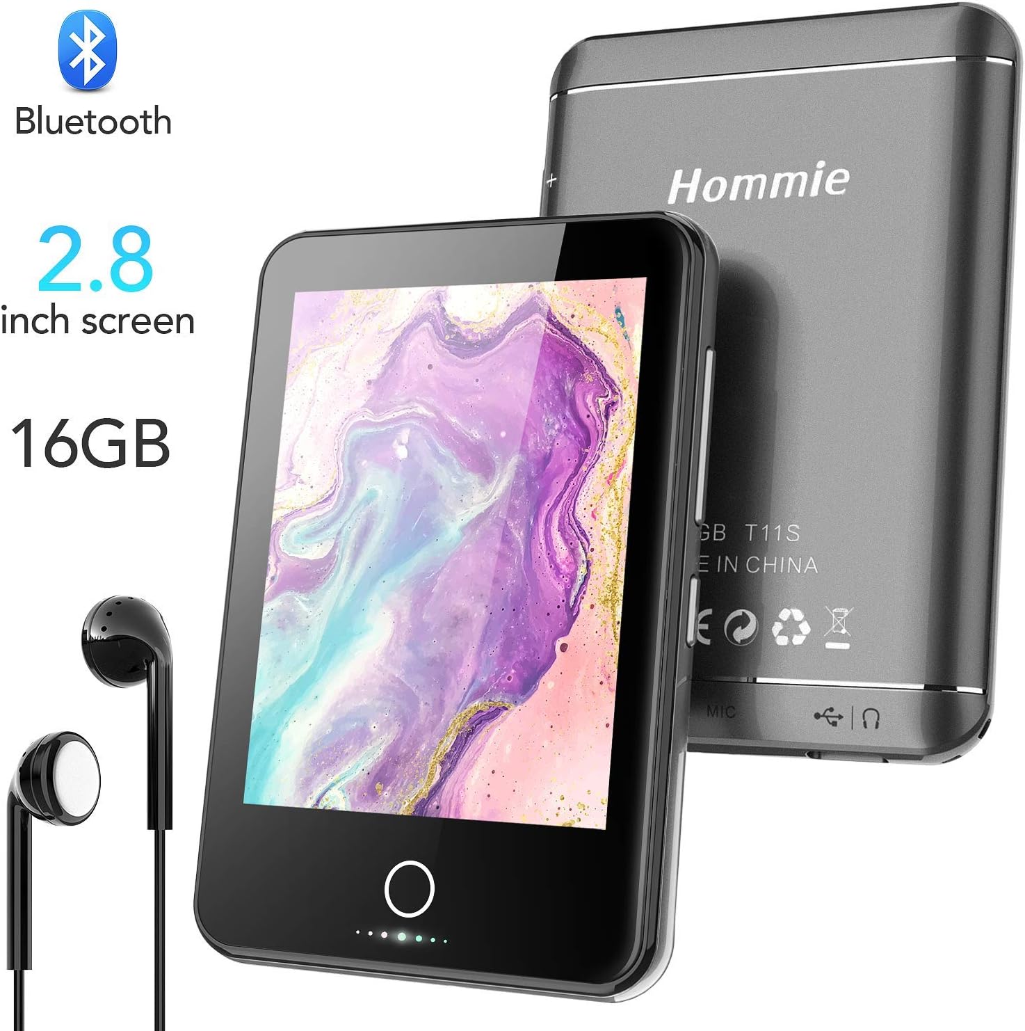 Lecteur MP3 Bluetooth 4.1 avec Grand Écran Tactile 2,5D, Hommie 16Go