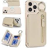 Cavor Compatible with MagSafe Wallet,Magnetic Wallet for iPhone 17/16 Pro Max/15 Pro/14 Plus/13/12 Series,Magnetic Card Holder with Adjustable Stand,Mag Safe Phone W allet Zipper-Beige