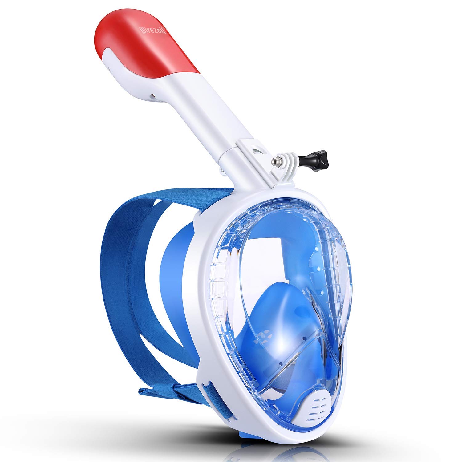 Wirezoll Snorkel Mask, One Size Full Face Diving Mask with GoPro Mount for Adults & Kids - Safe Snorkeling Experience/180° Panoramic View/Easy Breath/Anti-Fog/Anti-Leak