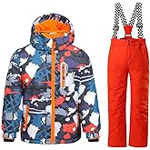WOWULOVELY Big Boy's 2-Piece Colorblock Snow Pants and Jacket Snowsuit Ski Suit