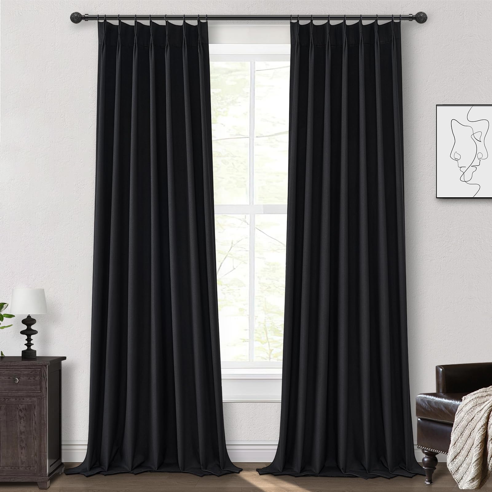 Photo 1 of **ONE PANEL**Solid Black Out Curtains 96 Inches Long, Linen Blackout Curtains for Living Room 96 Inch Length 2 Panels Set Back Tab/Pinch Pleated Lush Decor Textured Thick Window Drapes Thermal for Summer Heat