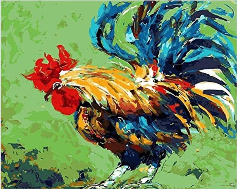 WOWDECOR Paint by Numbers Kits for Adults Kids DIY Oil Painting - Abstract Rooster Cock Animal 16x20 inch (X7018, Framed)