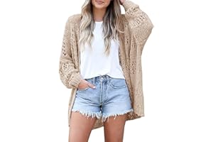 Women’s Open Front Crochet Cardigan Loose Long Sleeve Knit Sweater Lightweight Outerwear for Daily