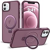 SKYLMW Compatible with iPhone 12 Case & iPhone 12 Pro Case with Invisible Magnetic O-Ring Stand Translucent Phone Cases 6.1" [Compatible with Mag-Safe][Great Grip Feeling], Wine Red
