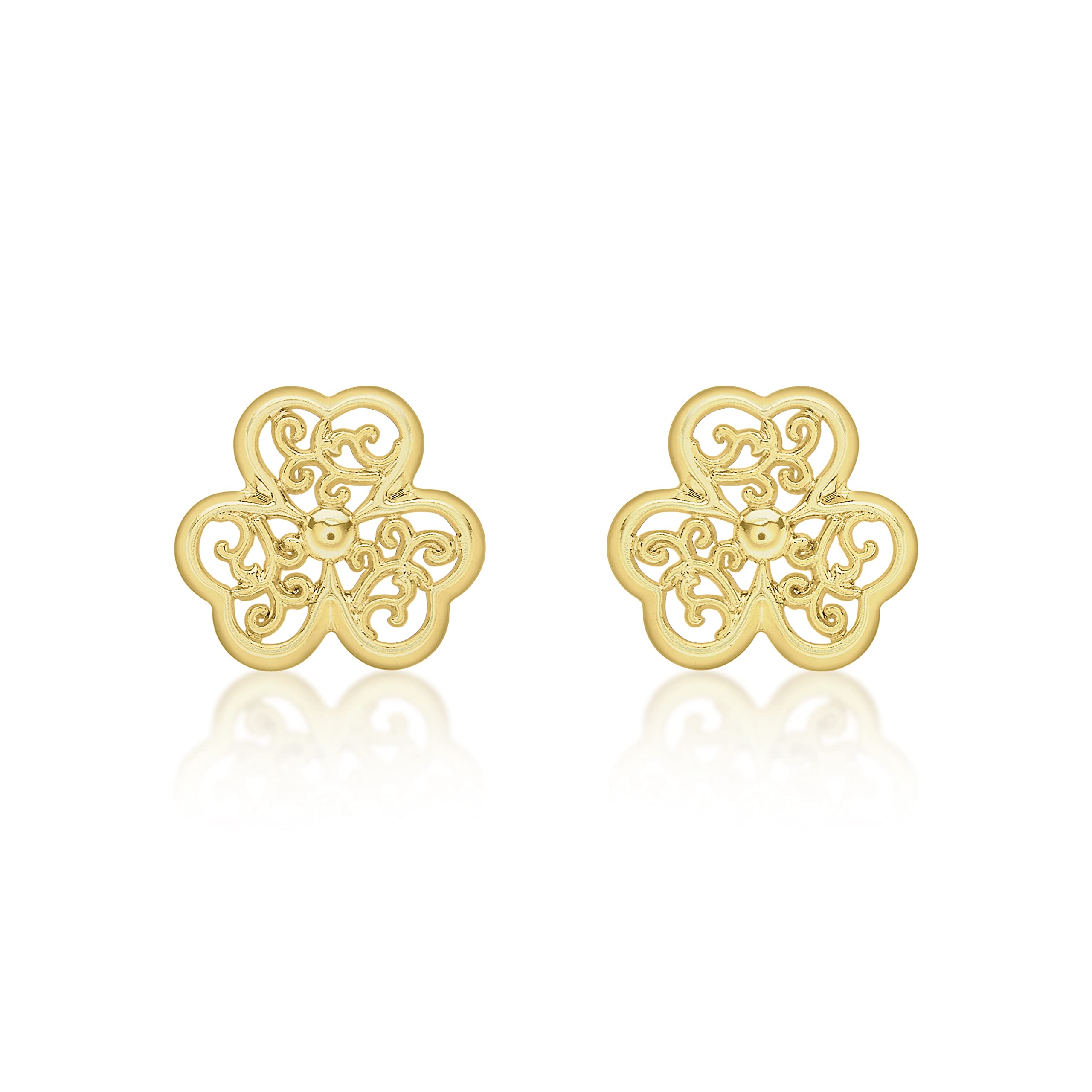 CARISSIMA Women's 9ct Yellow Gold Filigree Shamrock Stud Earrings