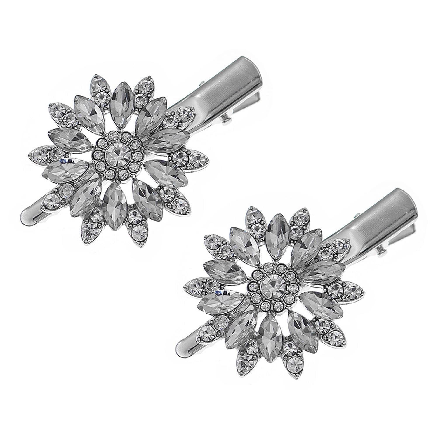 2 PCS Silver Hair Clips, Diamante Barrettes Hair Clips For Women Wedding Accessories For Decorative Bride Bridesmaid HairBarrettes Pretty