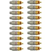 EEEKit 20Pack RCA Male Plug Solder, Gold Audio Video Adapter Connector for Speaker Wire Wall Plate Home Theater Audio Video Receiver Amplifiers and Sound Systems