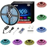 Led Strip Lights Waterproof 16.4ft 5m Flexible Color Changing RGB SMD 5050 150leds LED Strip Light Kit with 44 Keys IR Remote Controller and 12V Power Supply