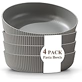 Kyraton Pasta Bowls Set of 4, 37oz Salad Bowls Soup Bowls Large Pasta Serving Bowl Plastic Unbreakable Serving Dishes Dinner Bowls (Grey)