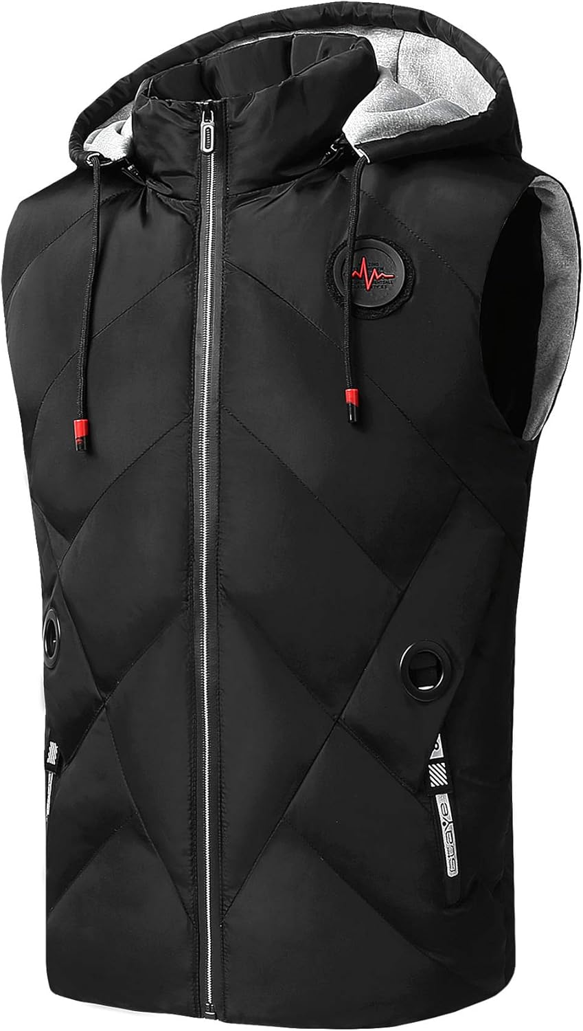 Men's Quilted Hooded Vest Outdoor Gilets Slim Fit Sleeveless Gilet