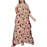 NFVNKJ Plus Size Mumu Dresses for Women - Boho Batwing Sleeve Caftan with Side Slits, Long Moo Moo Nightgown & Beach Cover Up