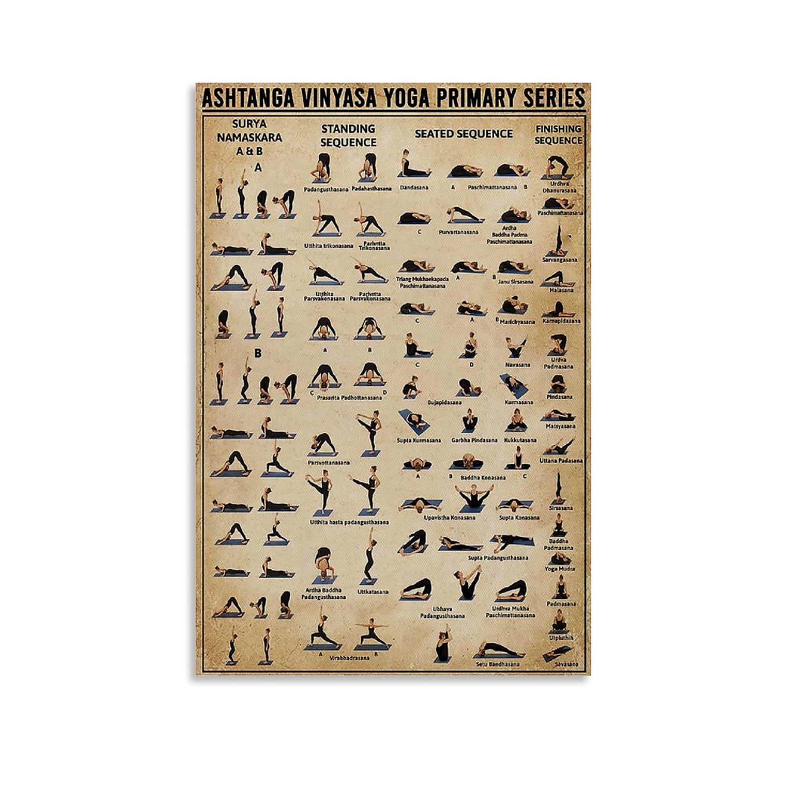 GOUWEI Retro Yoga Poster Ashtanga Vinyasa Yoga Primary Series Poster Decorative Canvas Wall Art Living Room Bedroom 12x18inch(30x45cm)