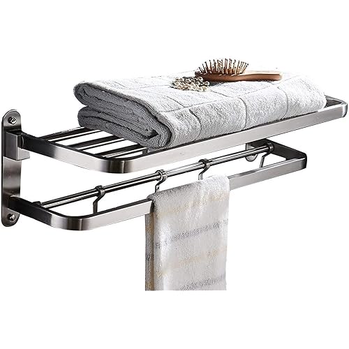 Towel Rack With Shelf Brushed Nickel Bathroom Double Wall Shelf