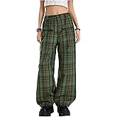 WDIRARA Women's Plaid Wide Leg Pants Casual High Waist Long Pants Trousers