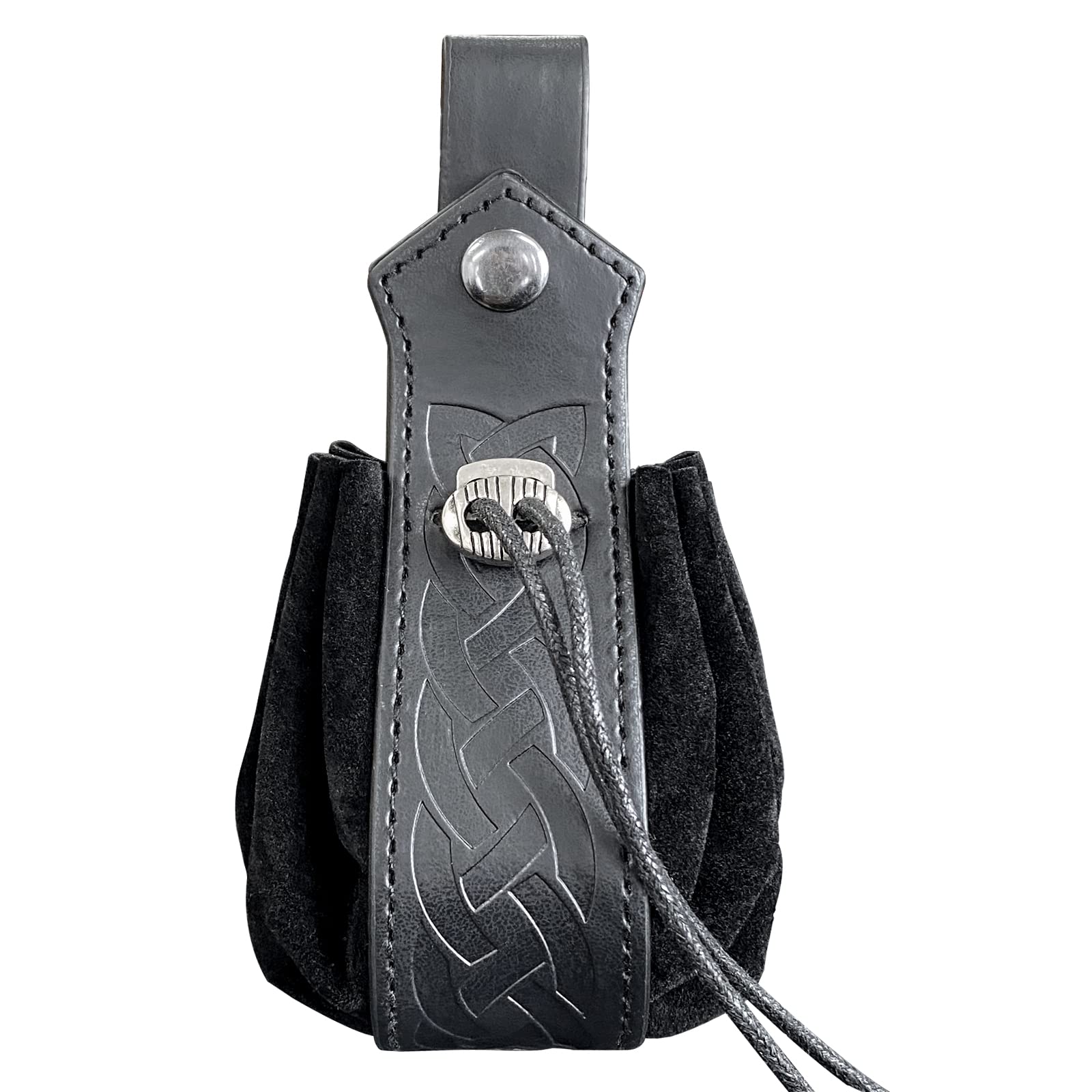 Medieval Faux Leather Pouch,Viking Belt Pouch,Retro Nordic Fanny Pack,Portable Drawstring Purse,Dice Bag for Hiking Archery LARP Renaissance Faire Costume (Black)