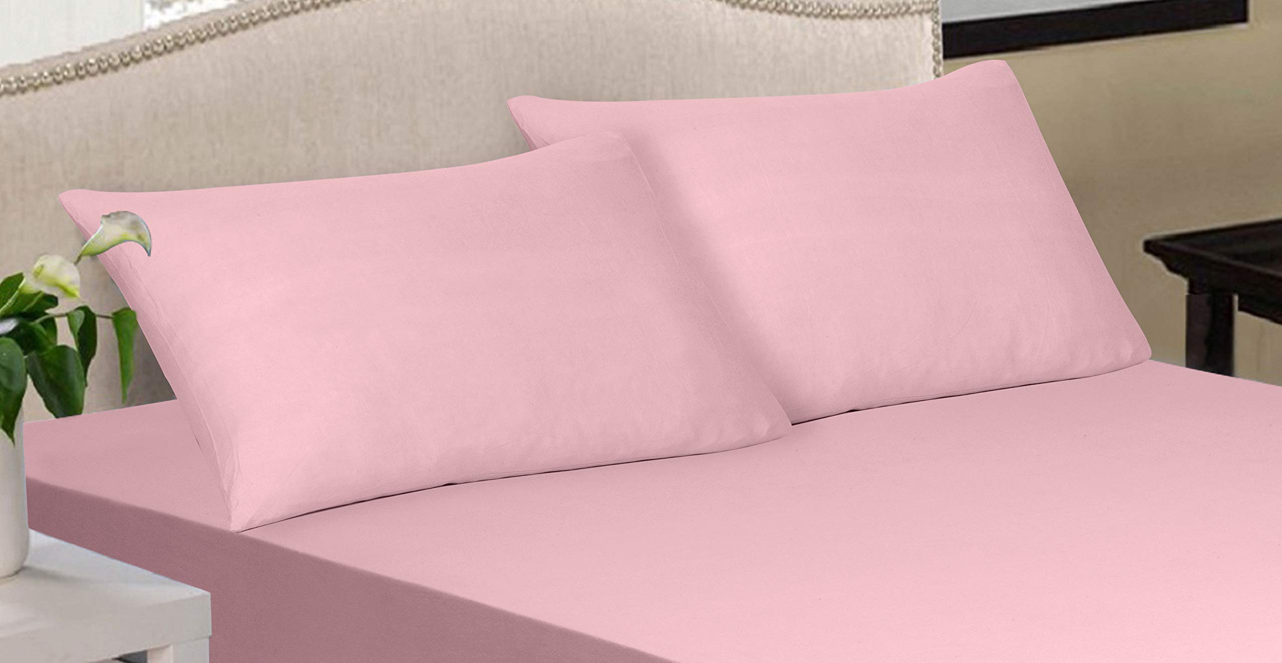 Extra Deep 30 cm Super Soft Luxury Premium Quality 100% Cotton Jersey Fitted Sheet (Baby Pink, Pair of Pillow Case)